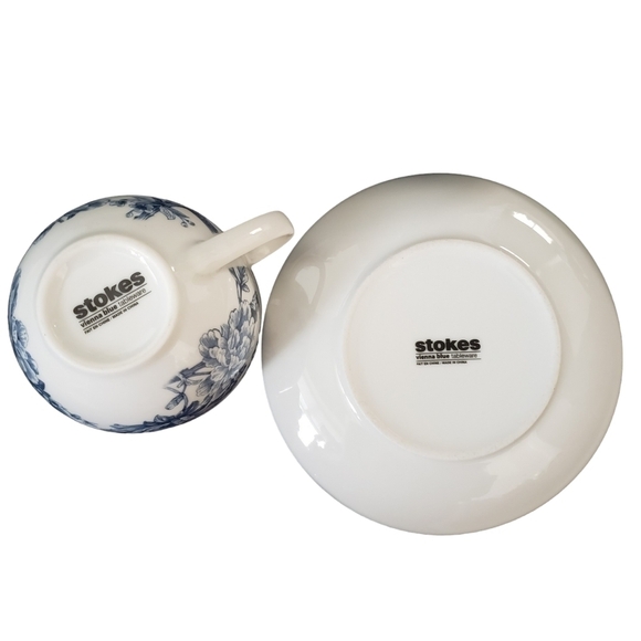 Stokes Vienna Blue Tea Set 4 Teacups & Saucers White Blue Flowers & Birds - Picture 6 of 9